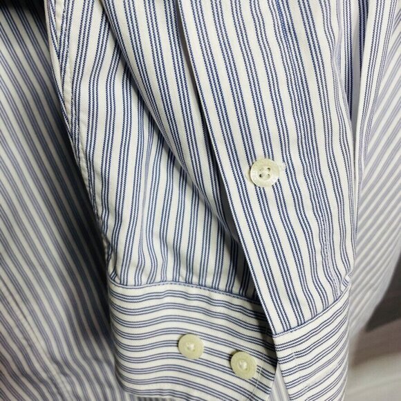 Mens Button Up Dress Shirt Giordano Blue Stripe Long Sleeve Top Size XL - Picture 7 of 7